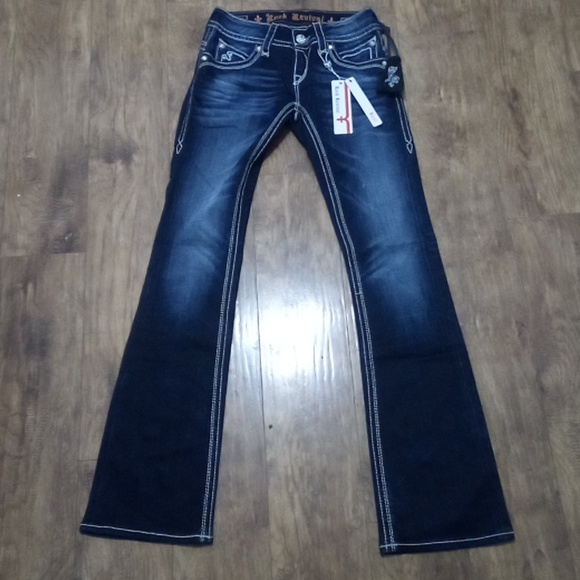 Rock Revival Women's 26 Bootcut Heather Embellished Shimmer Flap Pockets NWT - Picture 3 of 12